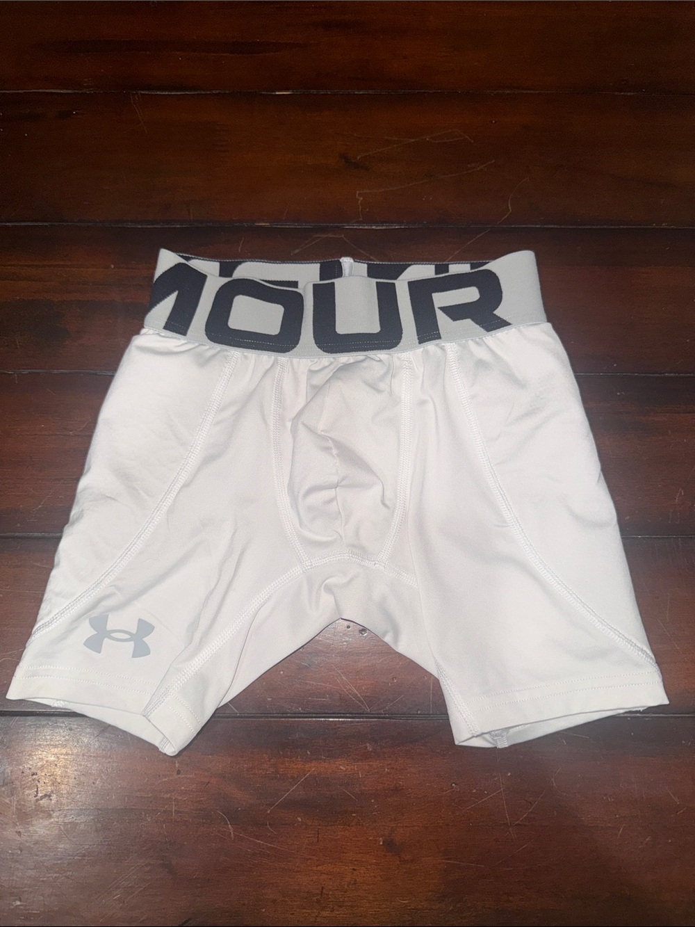 Under Armour White and Black Logo Compression Shorts